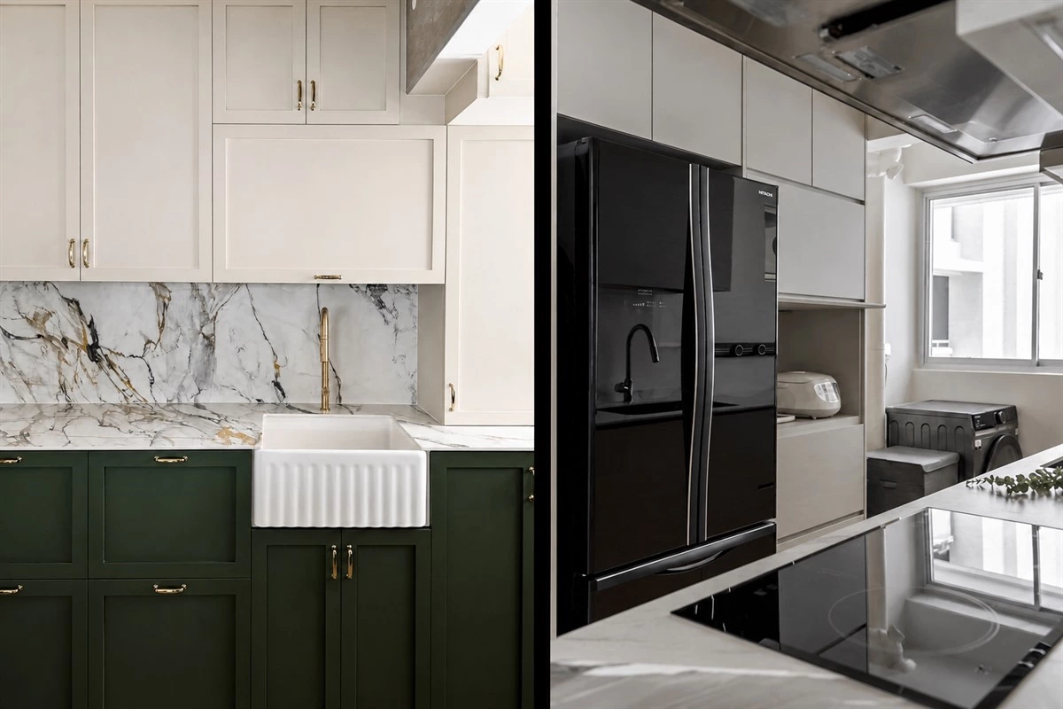 Coordinated countertop and backsplash in a luxury minimalist kitchen