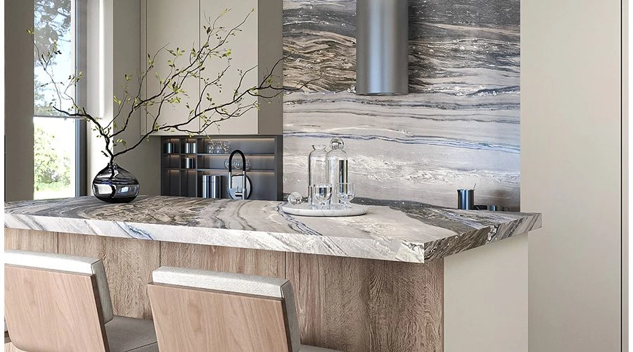 Sage Green Handleless Kitchen Cabinets with Sintered Stone