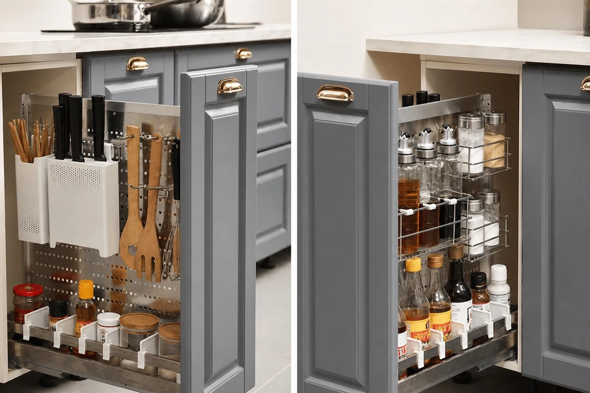 Narrow kitchen utensil tray organizer