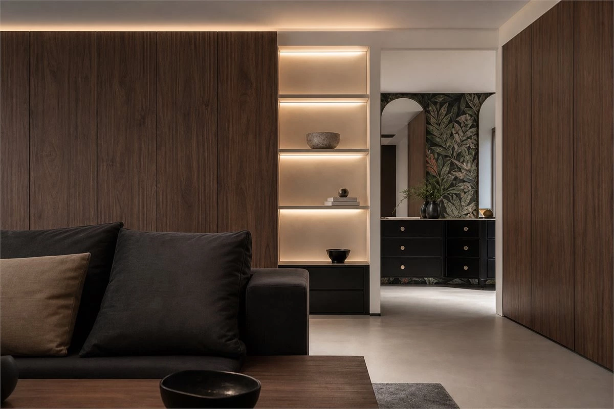 Natural wood finishes in a warm modern home interior