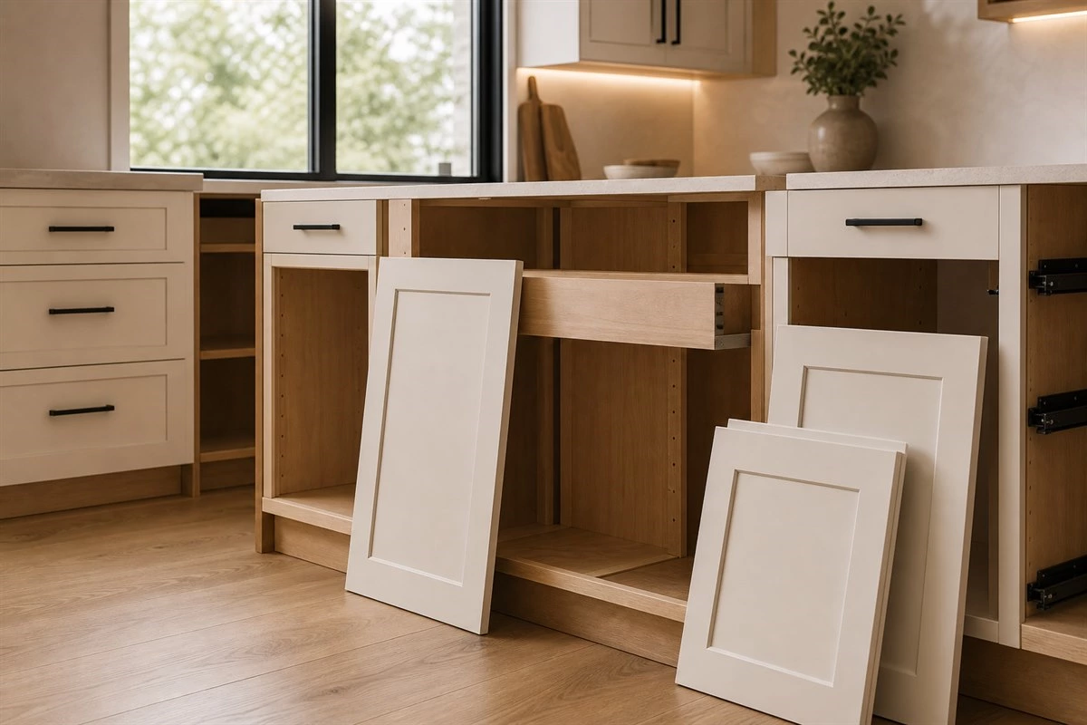 painted MDF cabinet doors and plywood cabinet boxes in custom kitchen cabinets