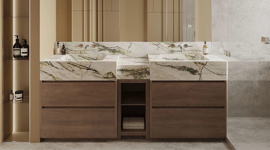 Sintered Stone Master Bathroom | A Refined Space Shaped by Material and Detail