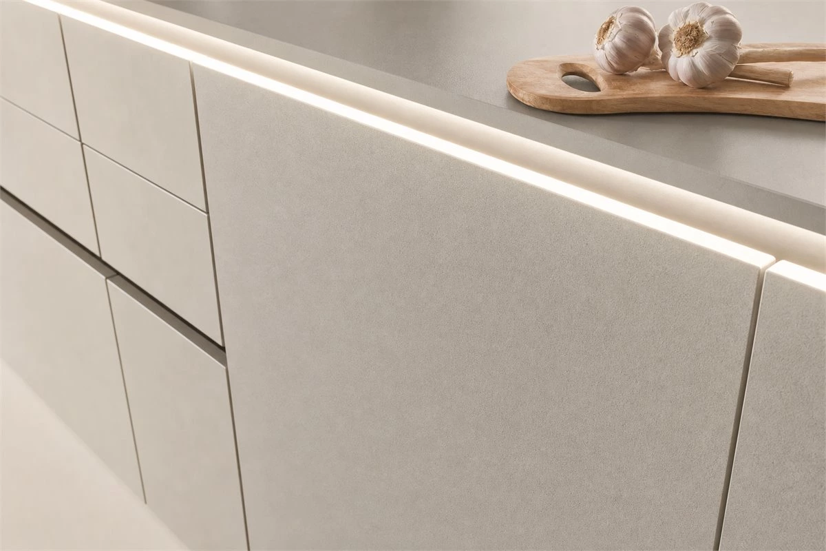 Layered kitchen cabinet lighting with under-cabinet and shelf LED lights
