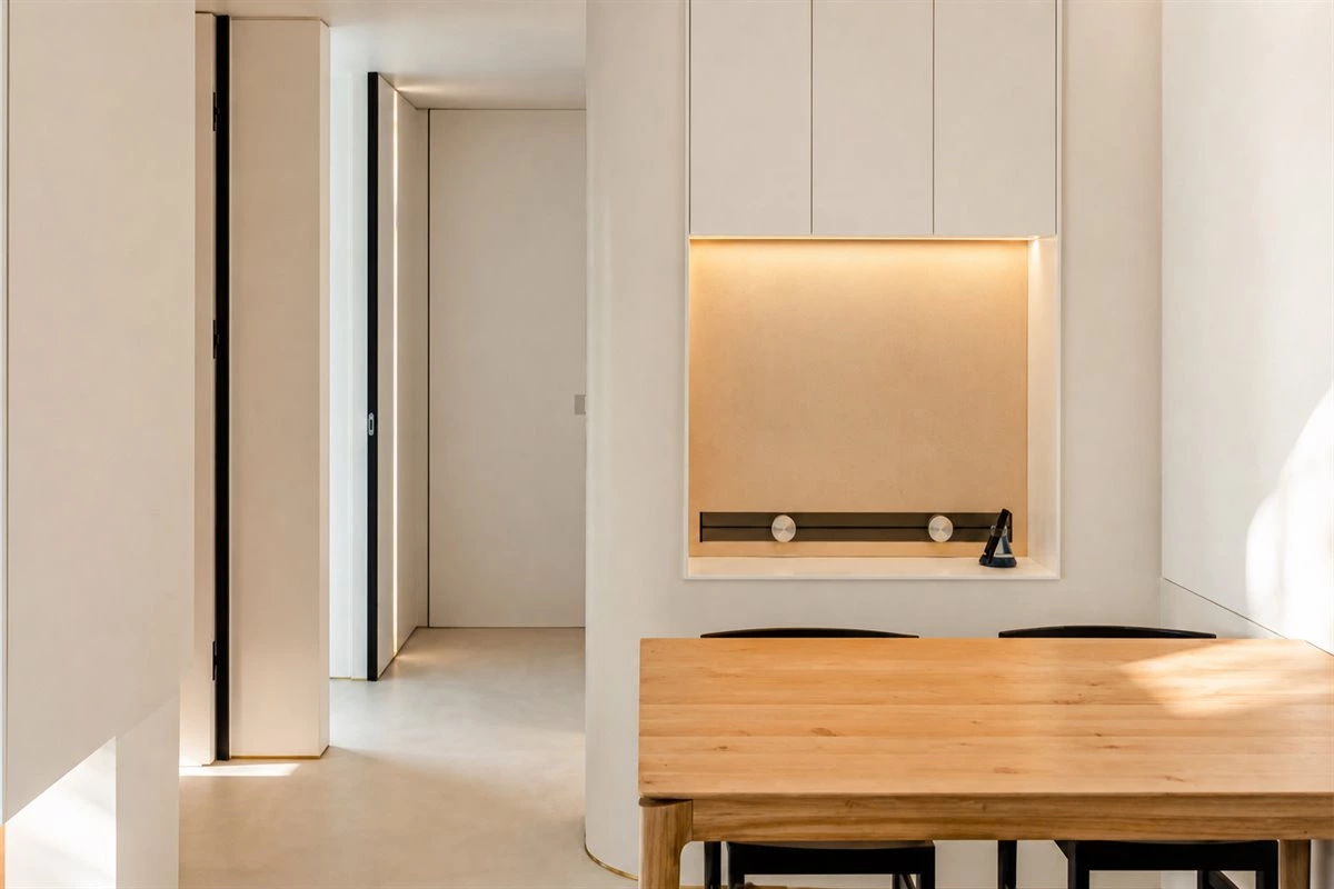 Built-in dining sideboard with integrated storage and appliance outlet