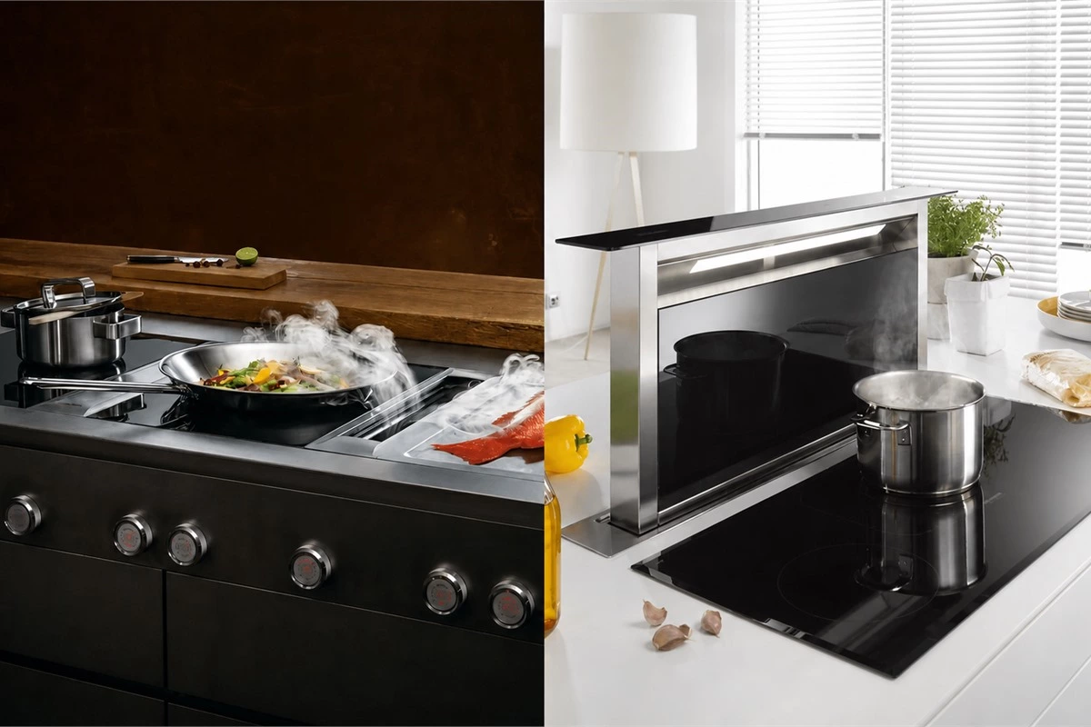 Integrated countertop kitchen hood for a minimalist concealed cooking area