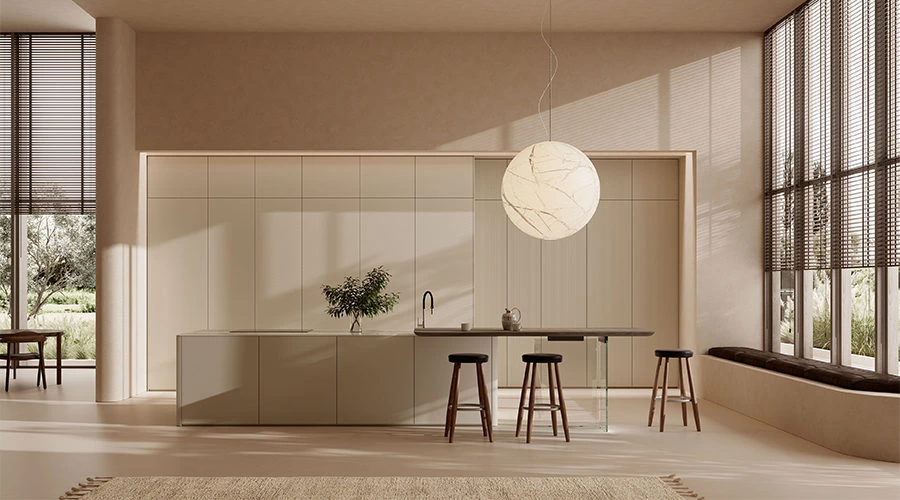 Cream Open Kitchen | Soft Curves and Natural Light