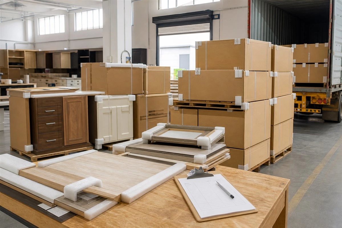 export packing and shipping coordination for custom cabinetry supplier for builders