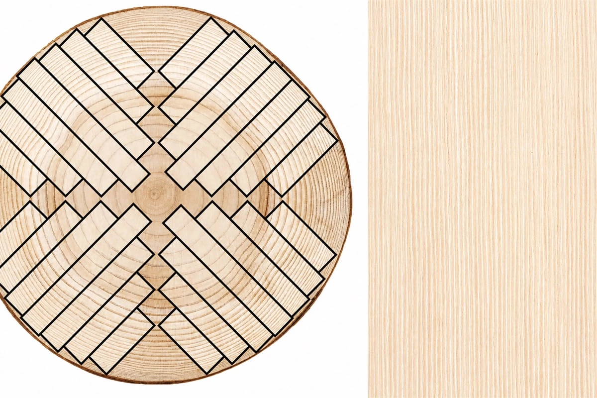 Flat grain cut showing a wider wood pattern for furniture surfaces
