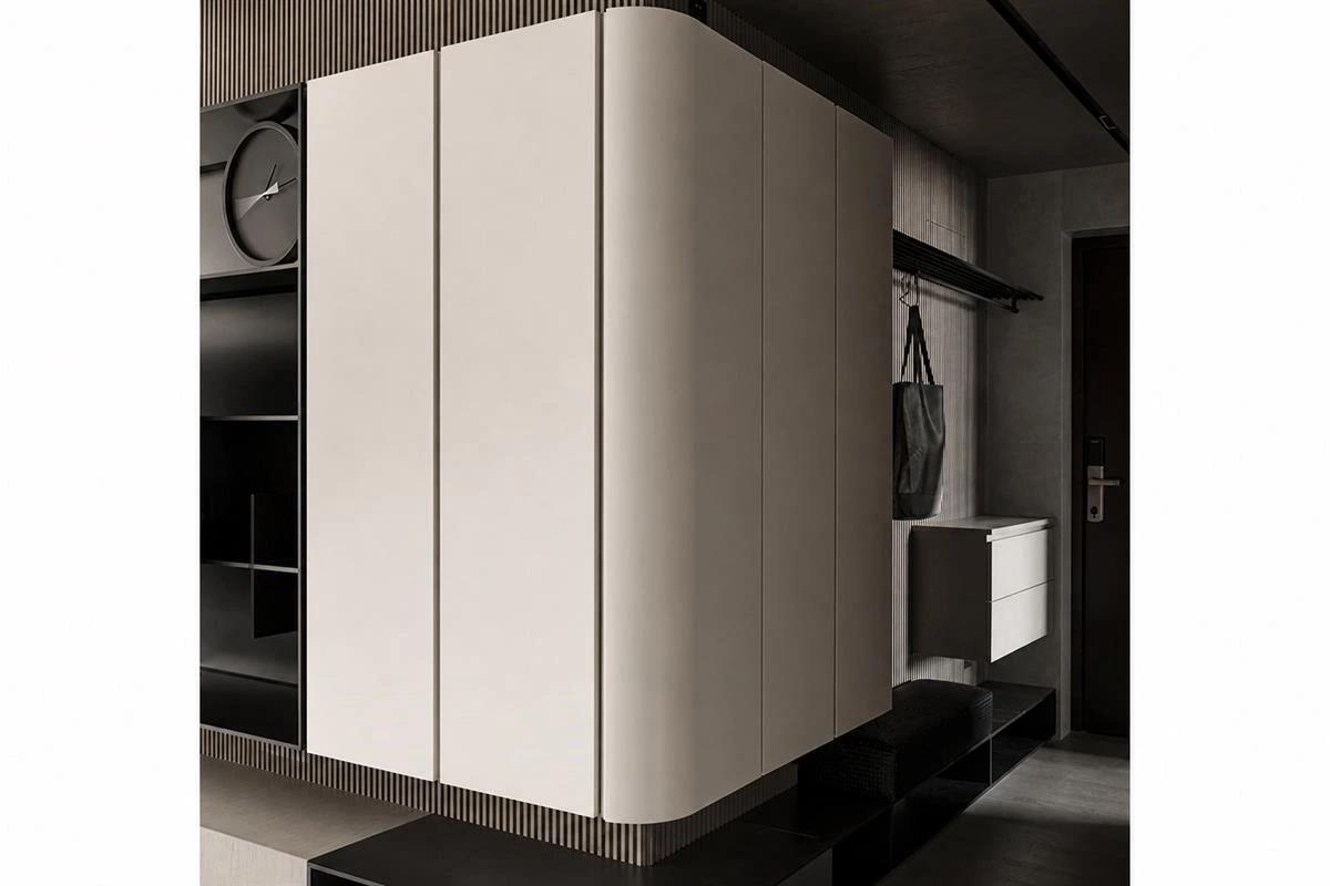 Floating base cabinets creating a light modern interior