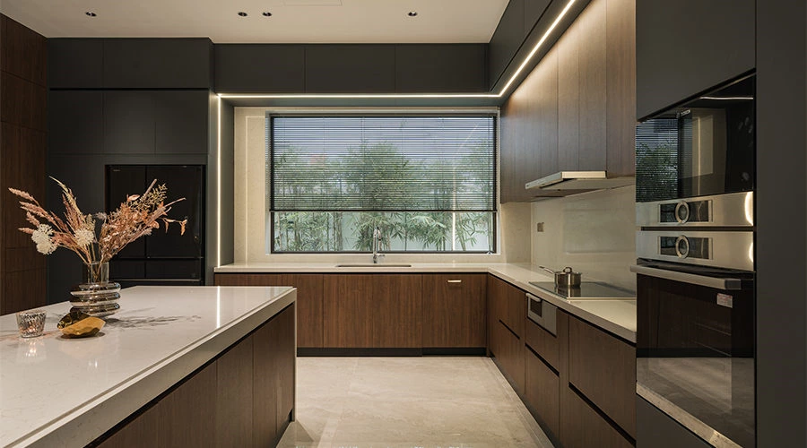 Illuminated Stone Kitchen | A Warm Modern Luxury Space