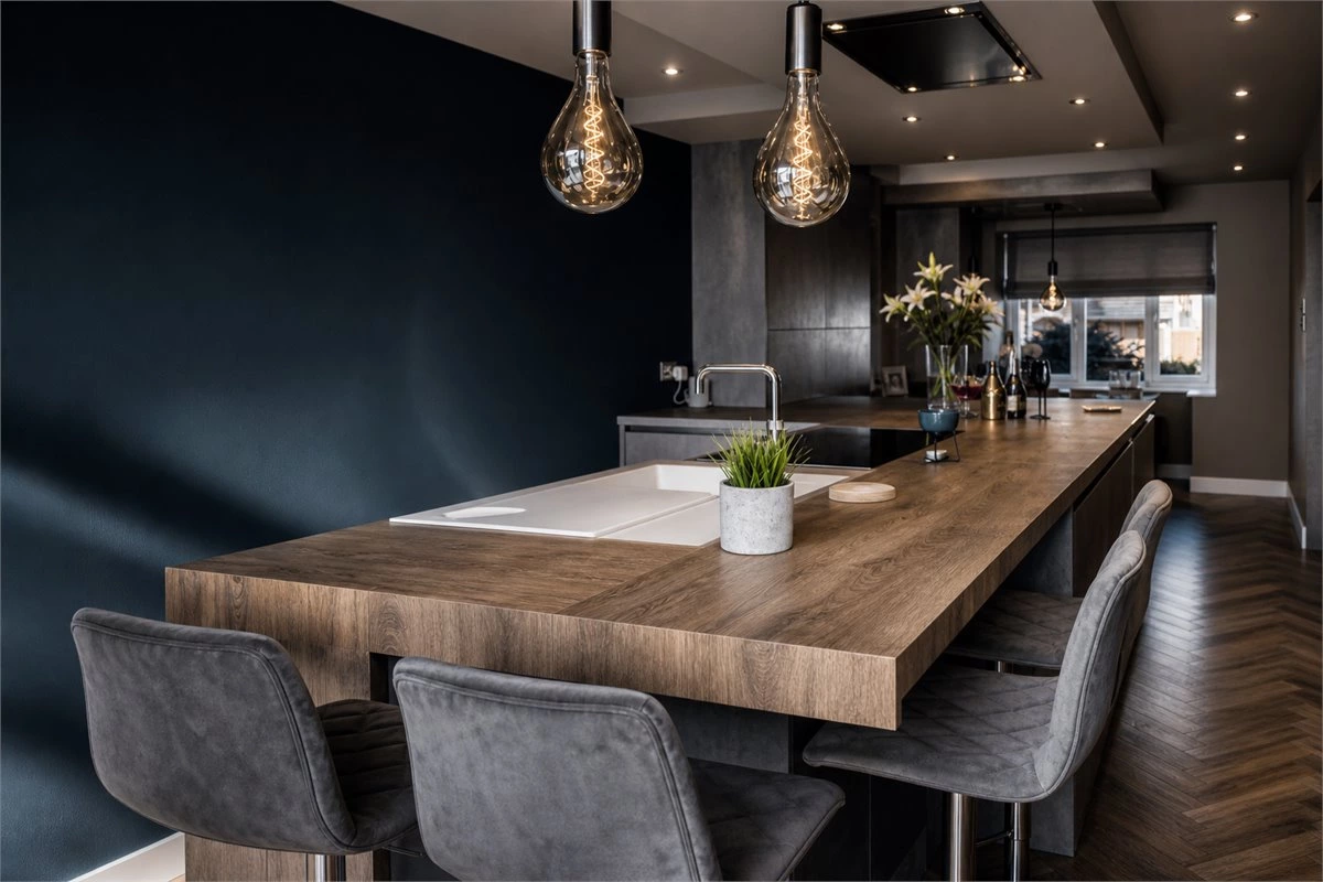 Modern kitchen bar counter designed for dining and social interaction