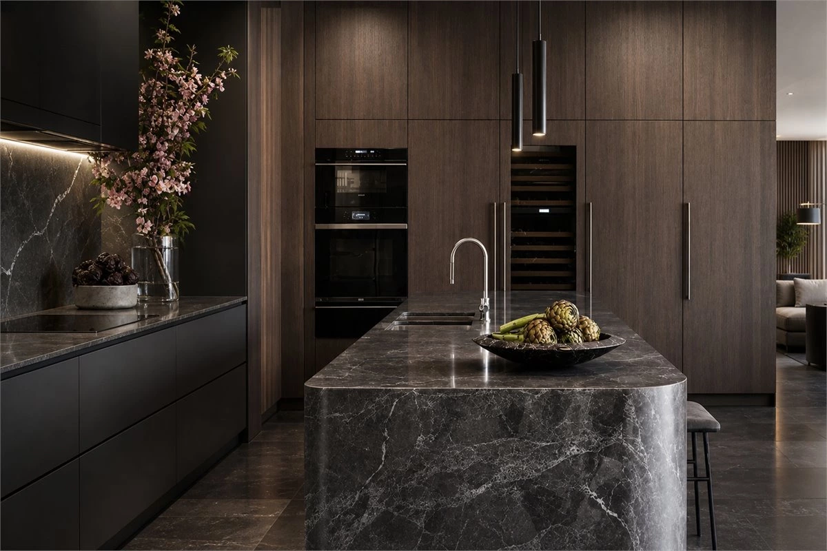 Kitchen Island Open Plan Partition Kitchen island used as a visual partition in an open-plan home