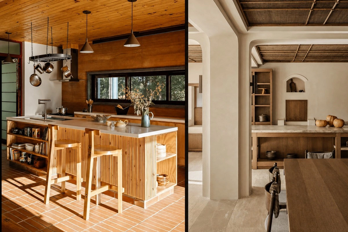 Kitchen island storage with drawers and open display shelves