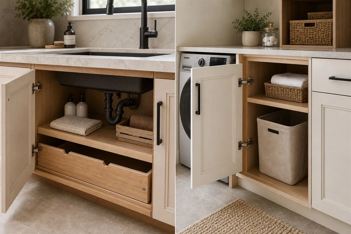 moisture resistance of MDF and plywood cabinets in kitchen sink and laundry areas