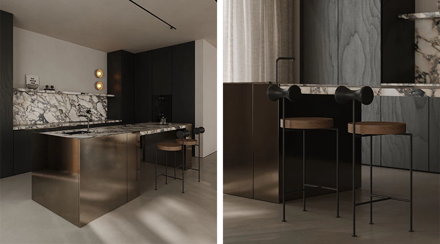 Metallic Lacquer Kitchen | A Statement Island Defines the Space