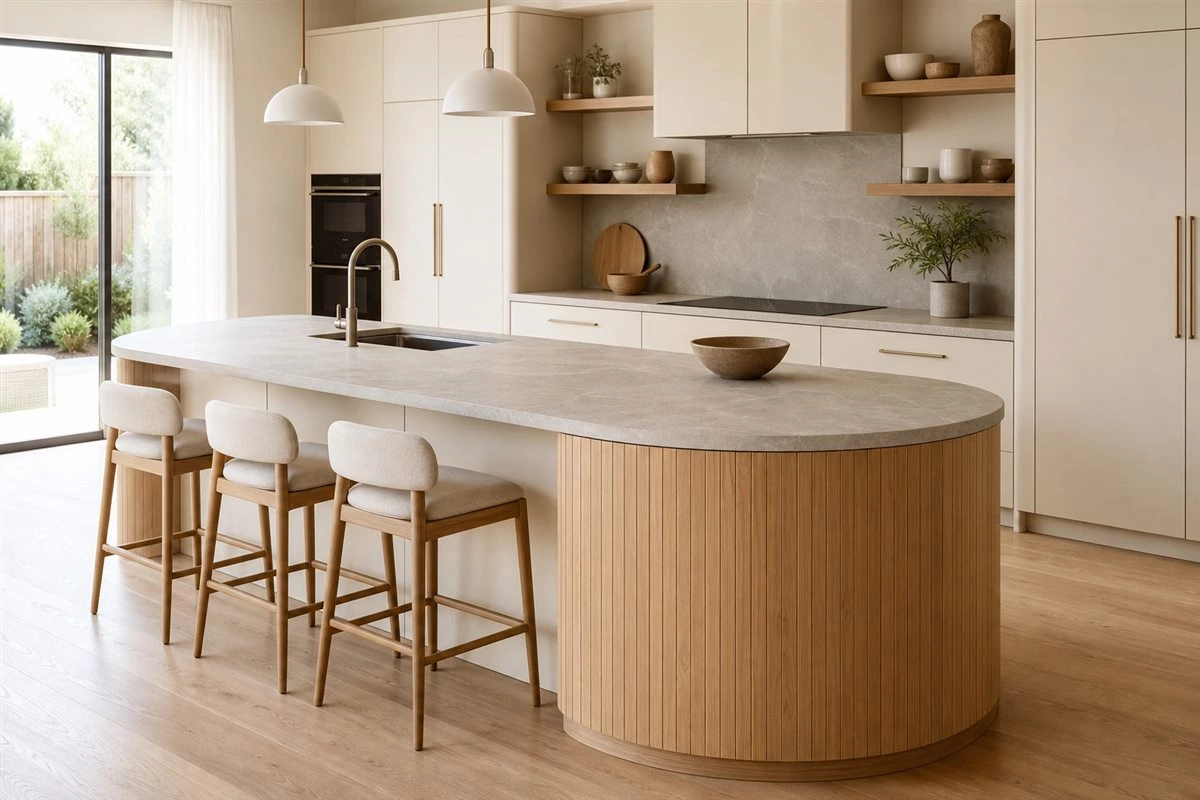 Semi-circular kitchen design with safe rounded corners