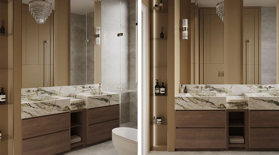 Sintered Stone Master Bathroom | A Refined Space Shaped by Material and Detail