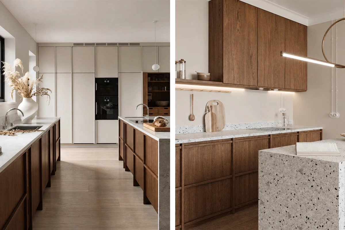 Skeleton line cabinet door detail in a modern kitchen