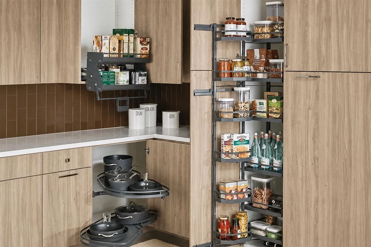Smart custom kitchen cabinet storage with pull-out drawers and organizers