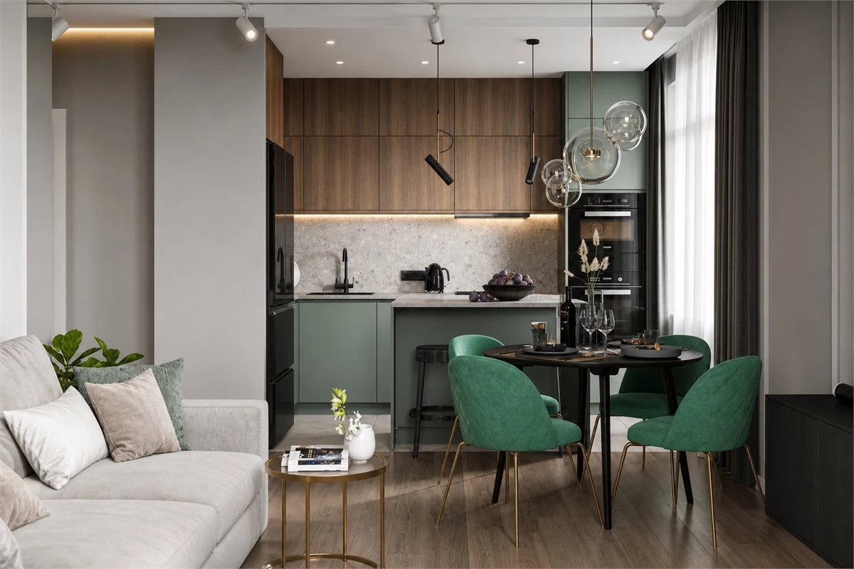 Two-tone kitchen cabinet color scheme with contrasting wall and base cabinets