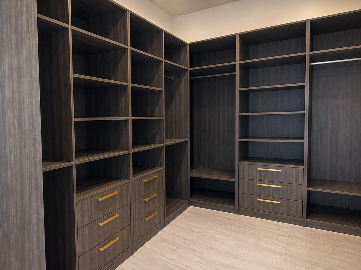 Dark wood wardrobe with gold hardware in the Spain Edin Emperor Villa Project