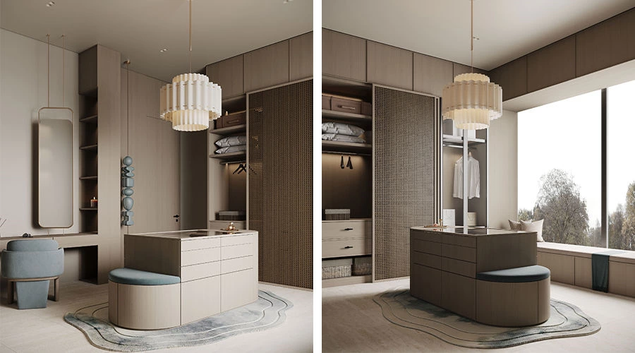 Modern Wood Walk-In Closet | An Organized Yet Relaxed Private Living Space
