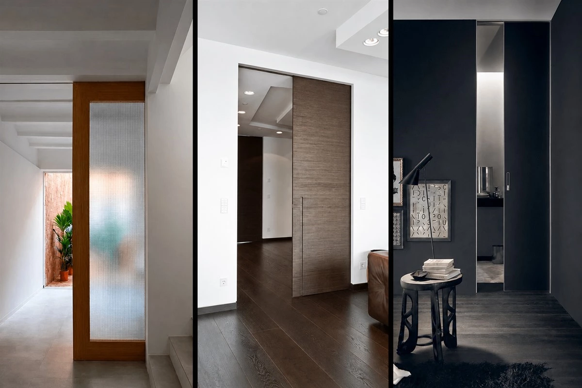 Accessible pocket door with wide unobstructed opening