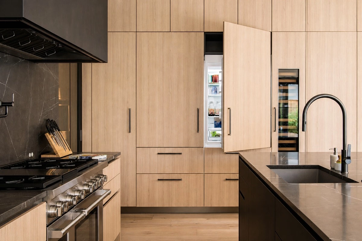 Built-in furniture and appliances for a streamlined easy-clean home