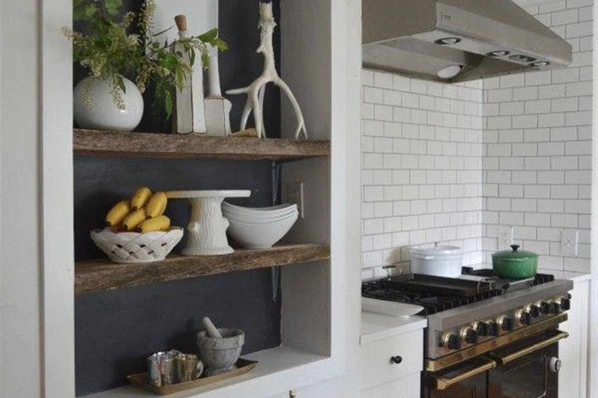 Built-in kitchen wall niche with integrated display storage
