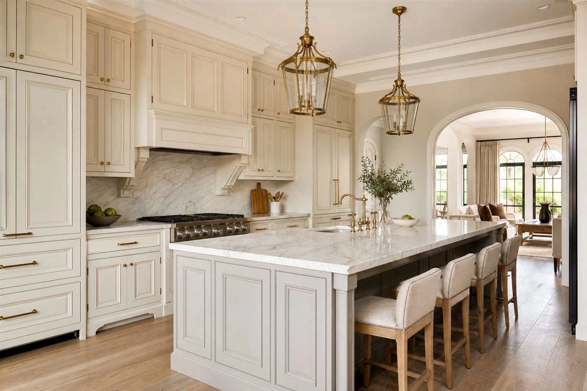 Classic raised-panel kitchen cabinet doors in a luxury traditional kitchen