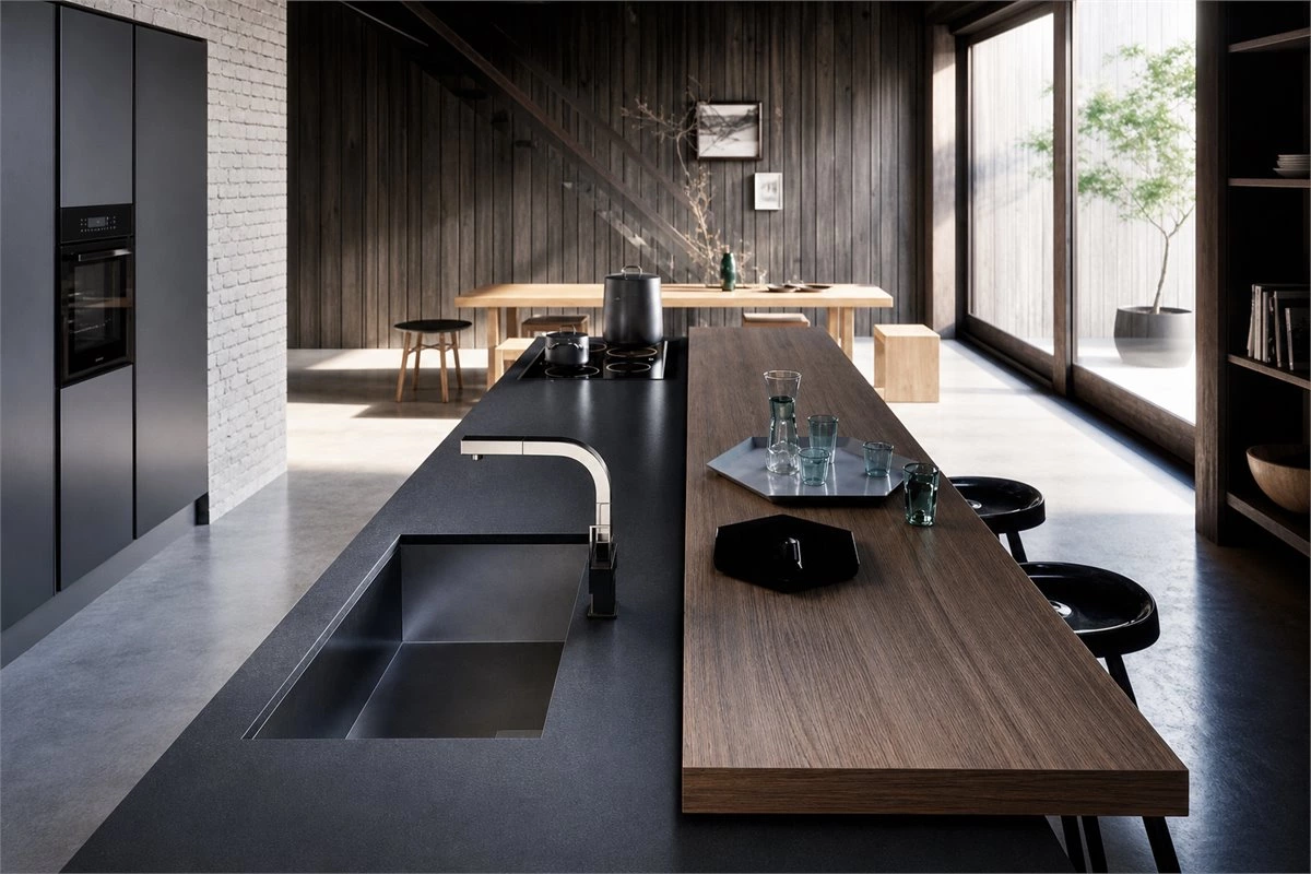 Compact kitchen bar counter extension with additional storage and seating