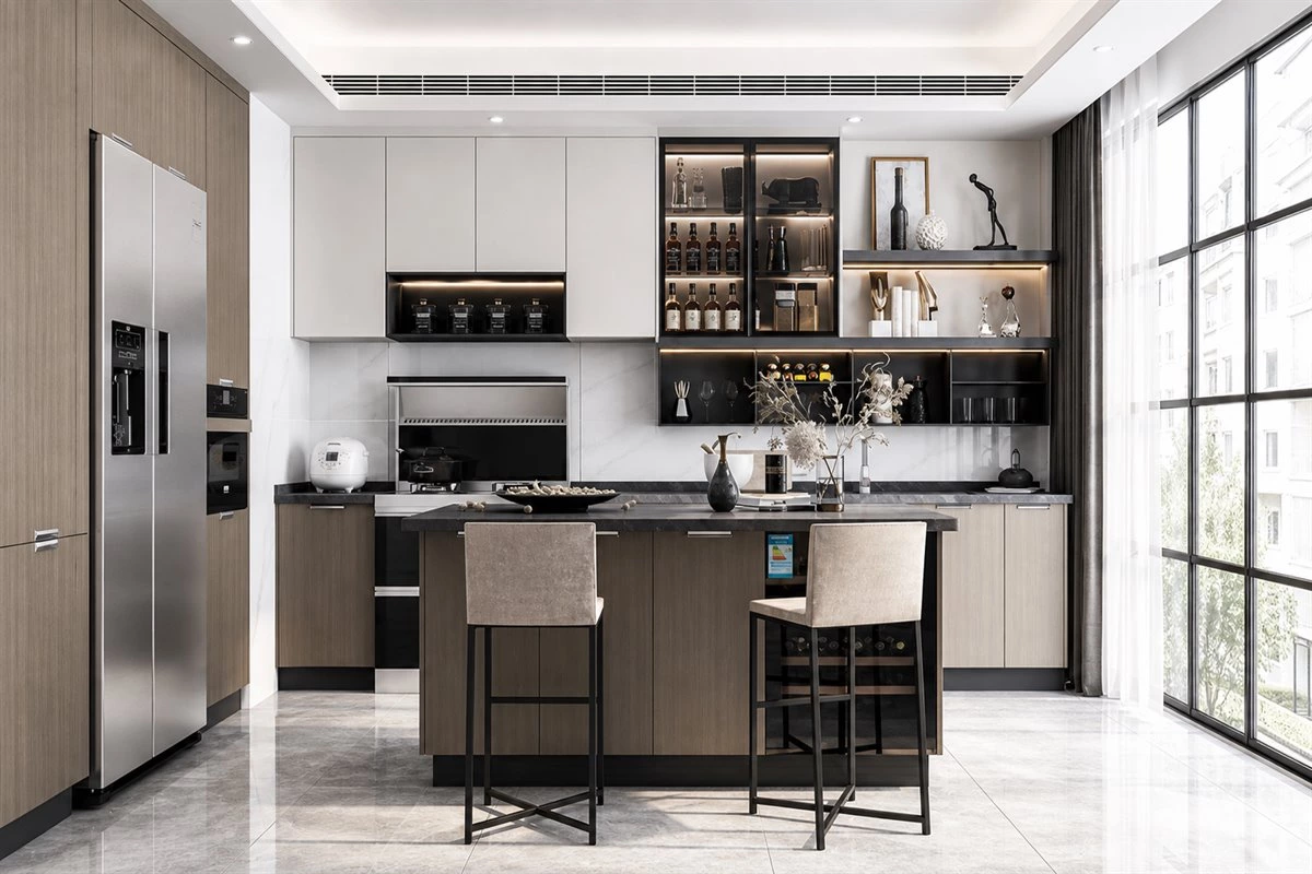 Custom wine cabinet with dining sideboard Custom wine cabinet dining sideboard with LED lighting and glass doors