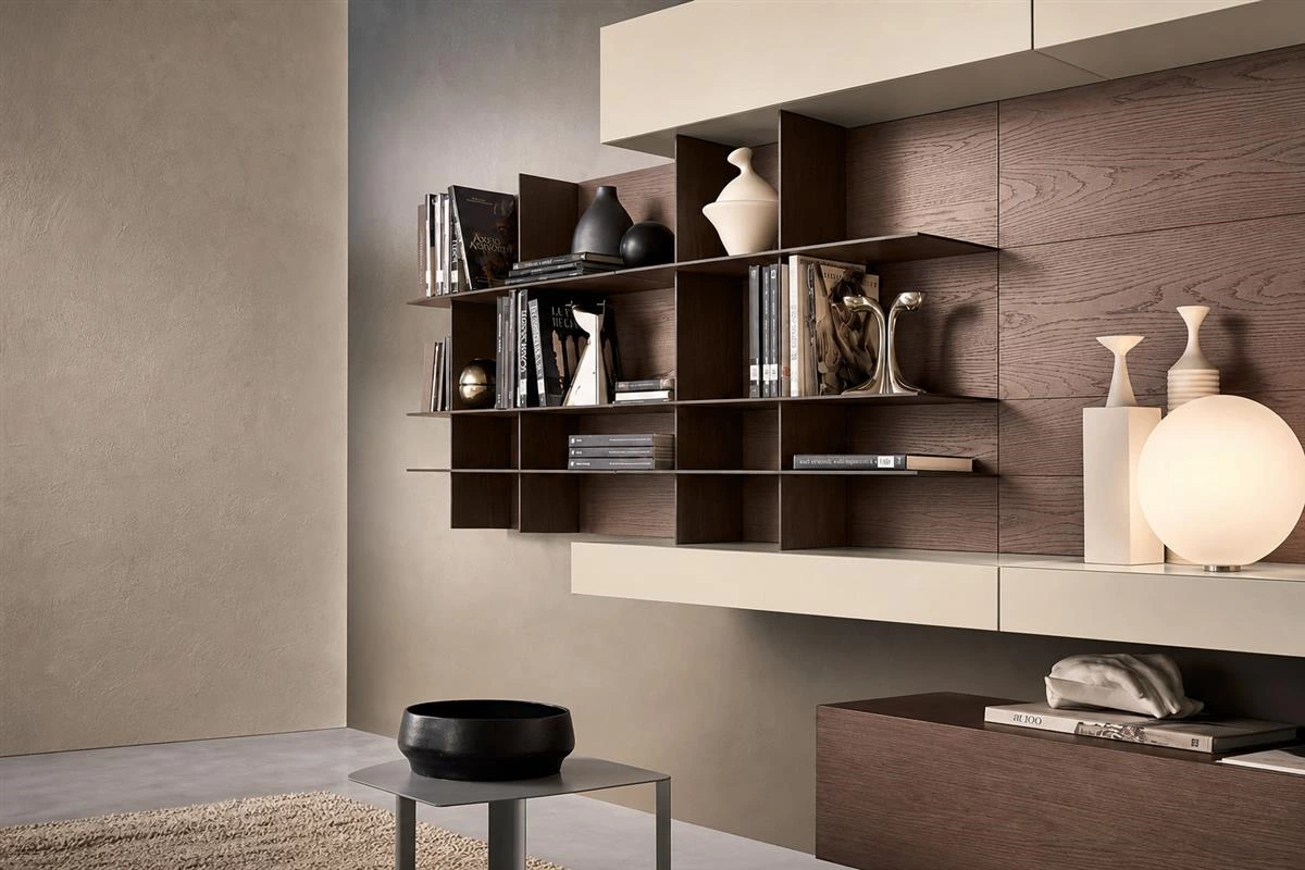 Dislocated cabinet composition creating layered custom storage
