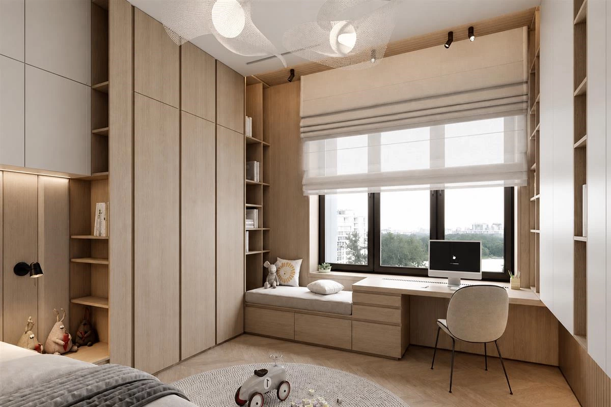 Kids room all in one wardrobe desk and tatami bed cabinet design