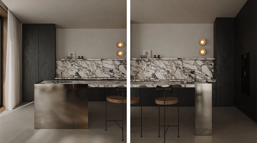 Metallic Lacquer Kitchen | A Statement Island Defines the Space