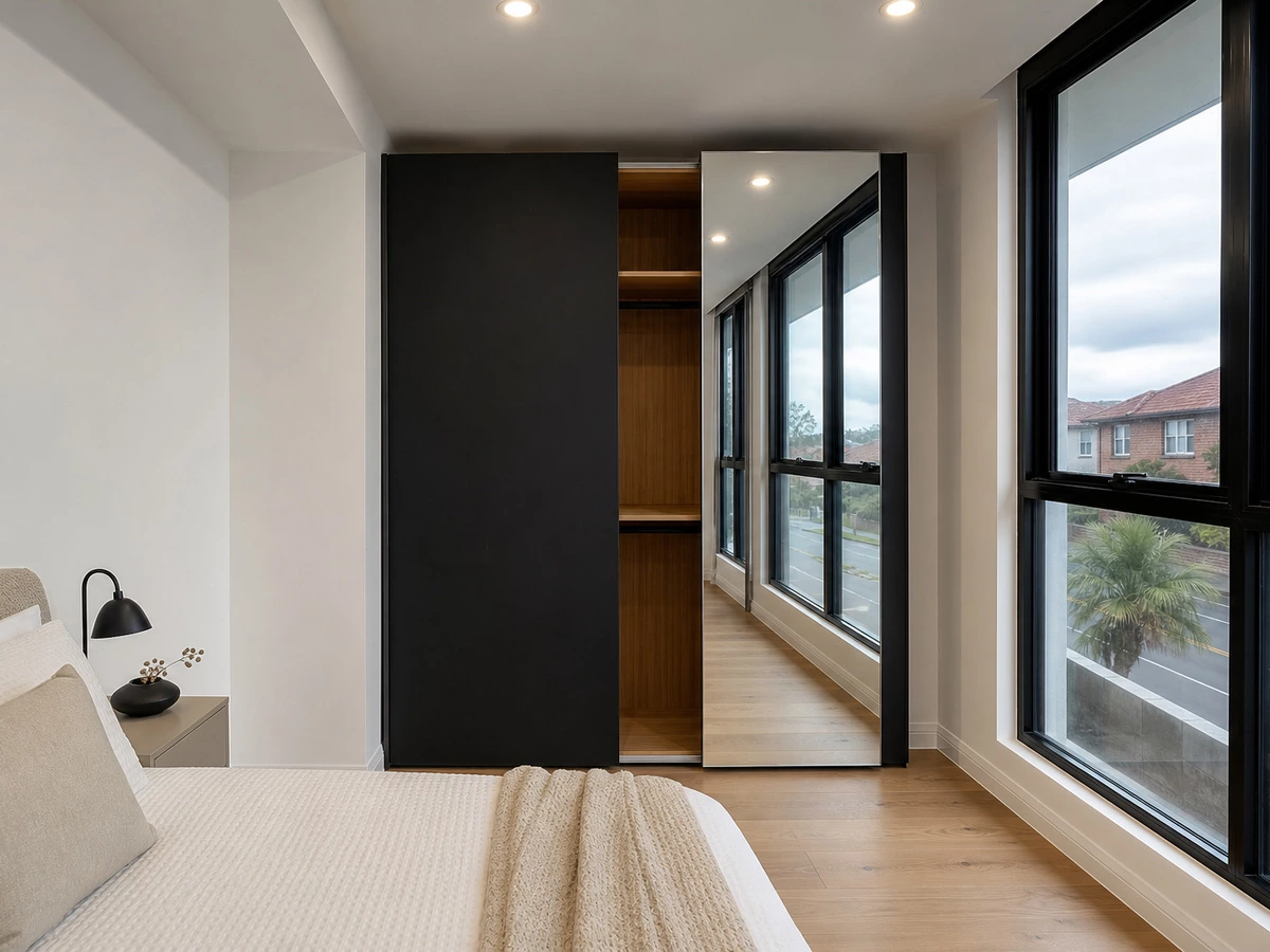 Wardrobe with sliding mirror door in the Sydney Australia villa project