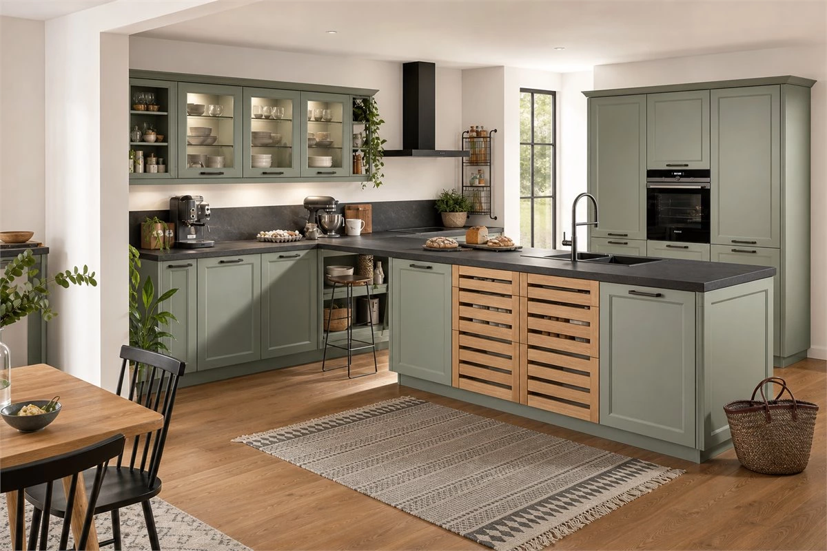 Colored kitchen cabinet design trend with a modern custom finish