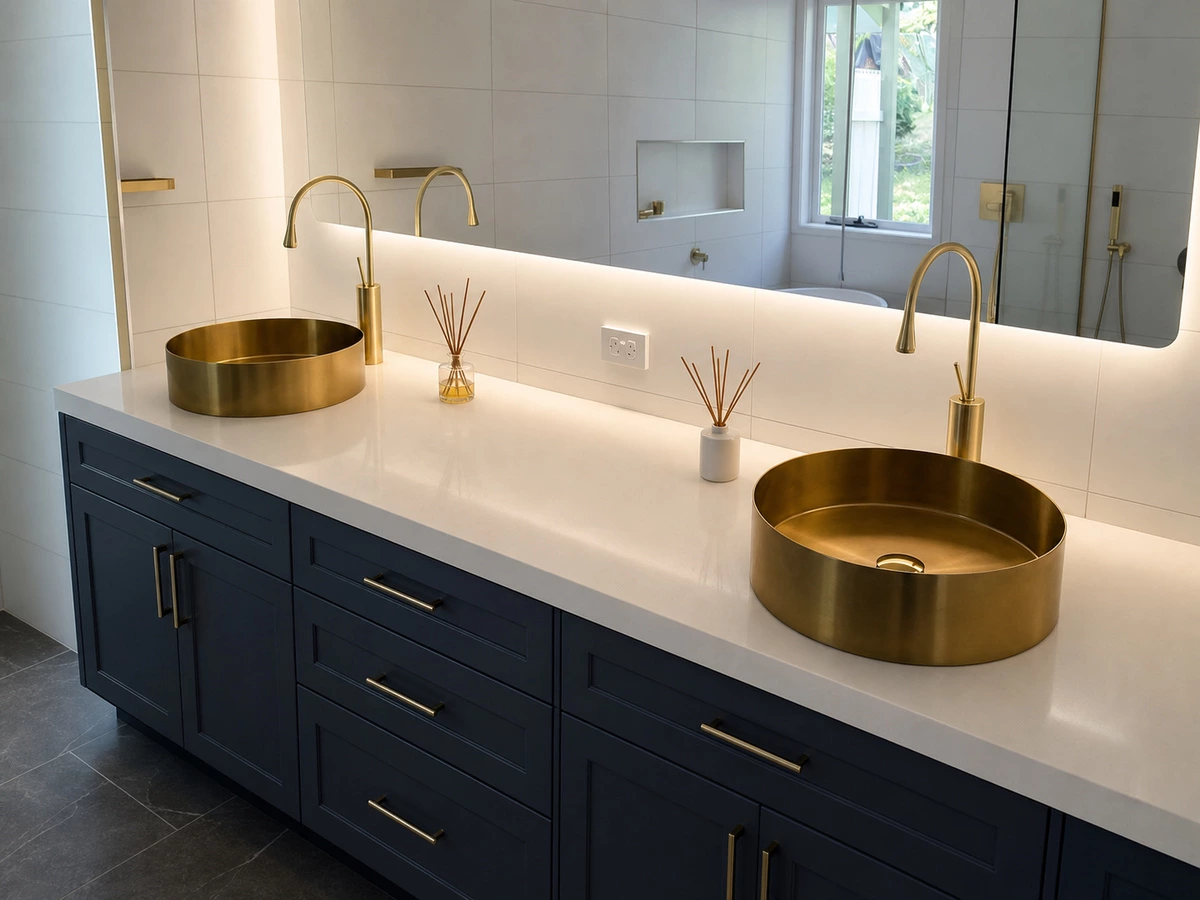 Double sink bathroom vanity for a family Australia villa