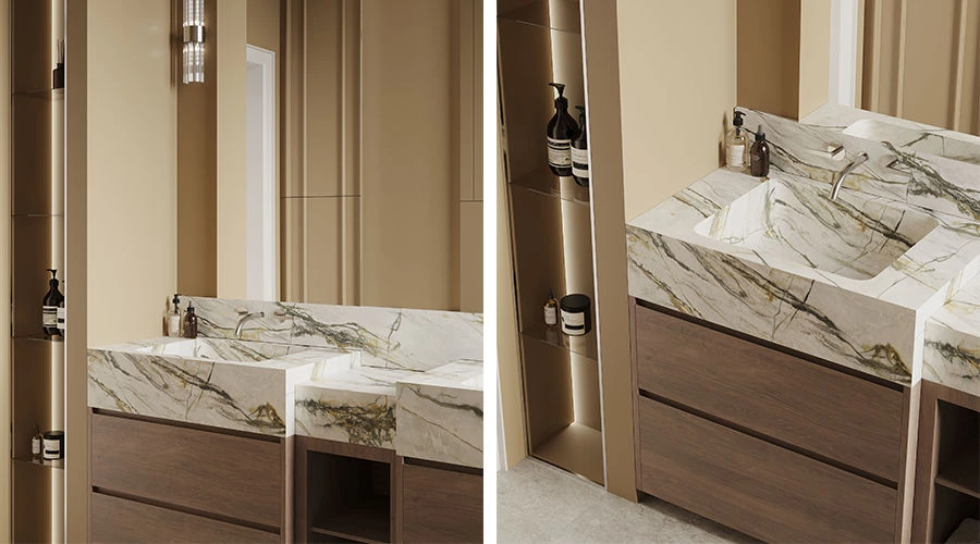 Sintered Stone Master Bathroom | A Refined Space Shaped by Material and Detail