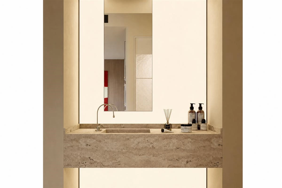 Slim leg base cabinet design with open floor space