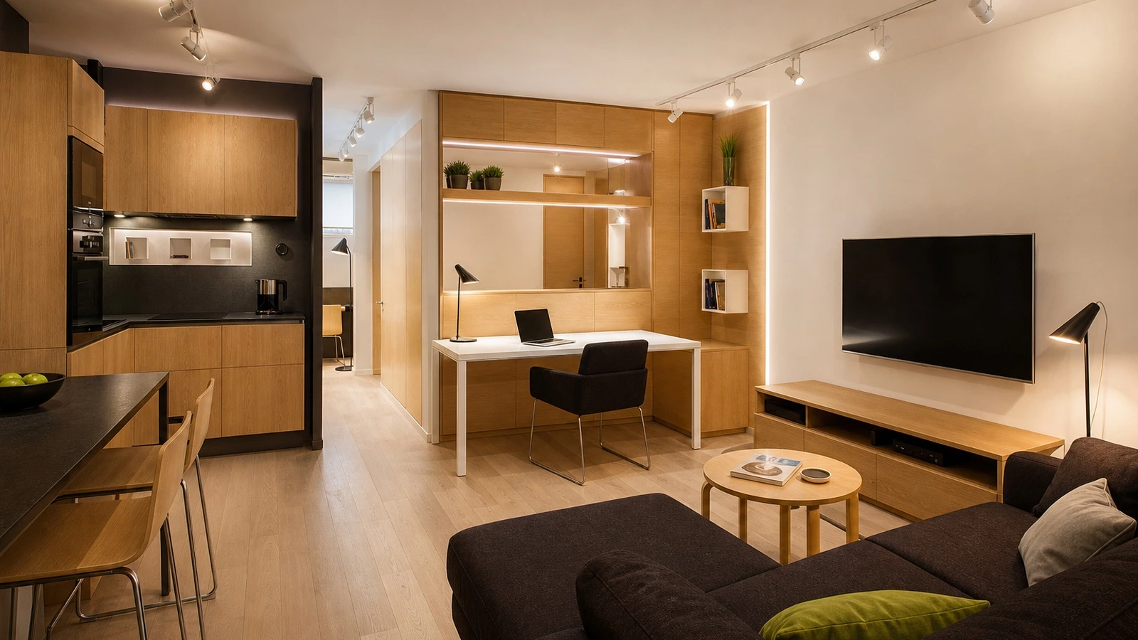 Coordinated small apartment cabinets across the PN Apartment