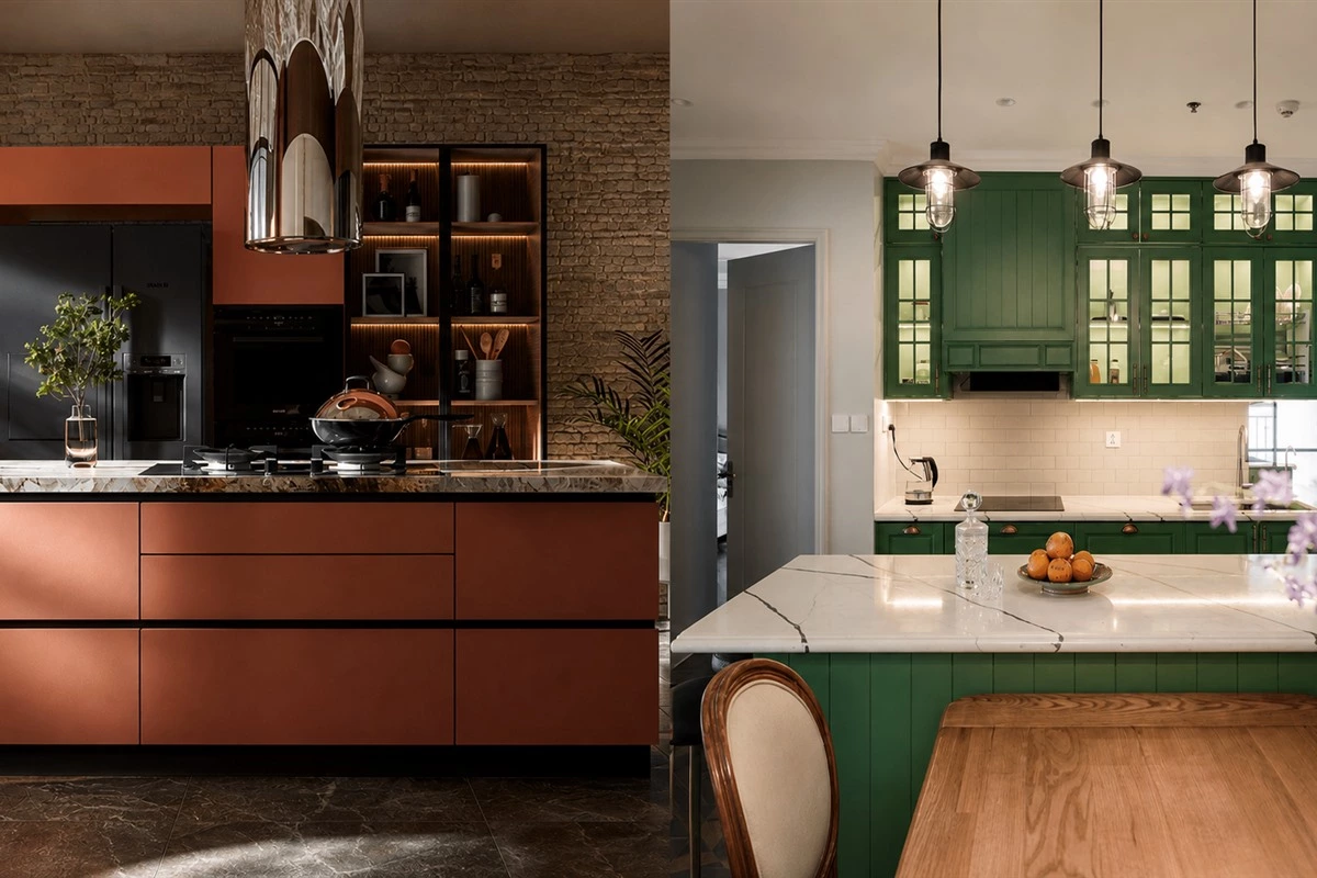 Bold colored kitchen cabinets in a modern kitchen design