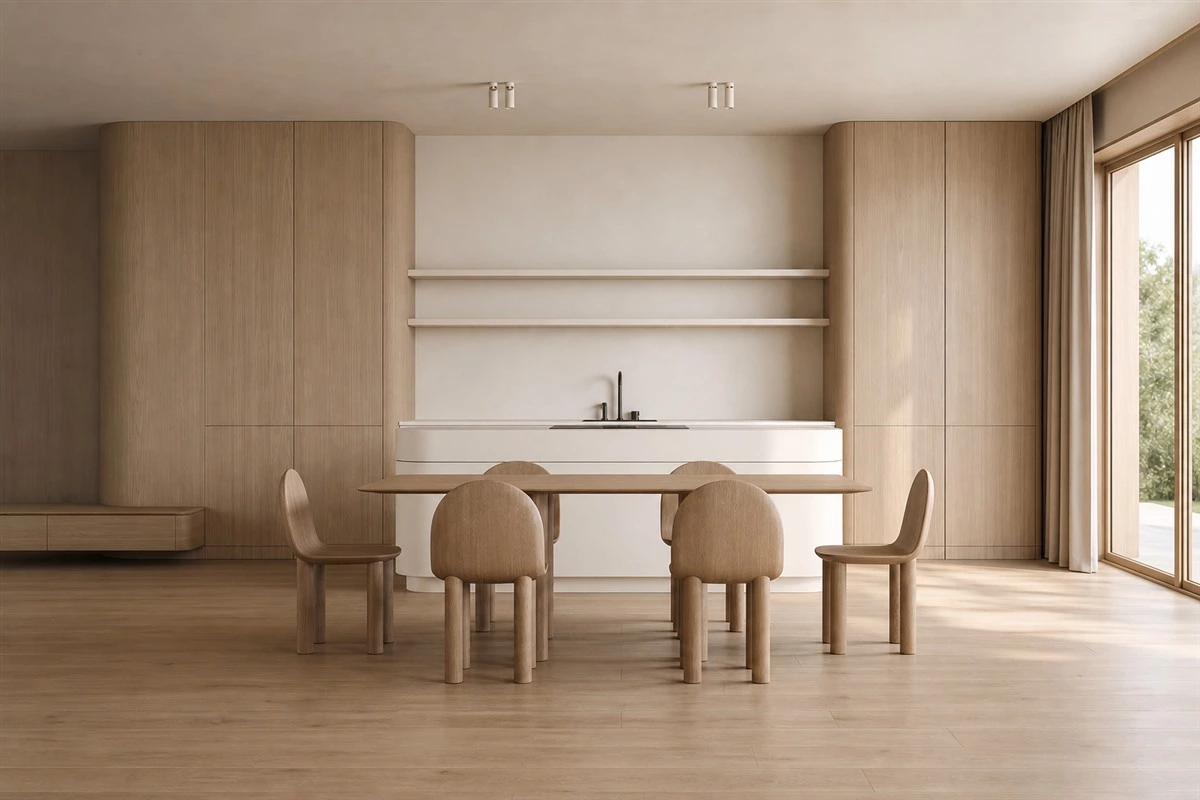 Custom cabinet with curved edges and smooth door transitions