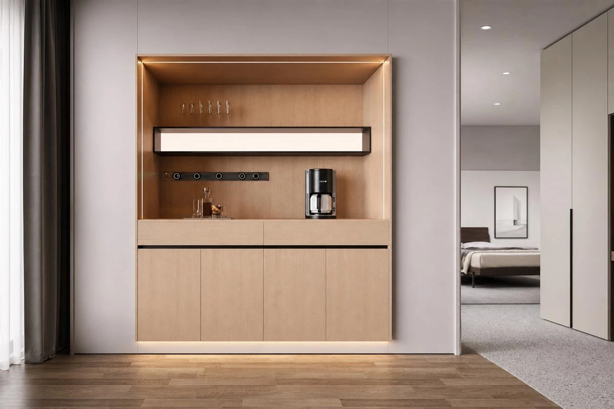 Framed cabinetry surrounding a functional display niche