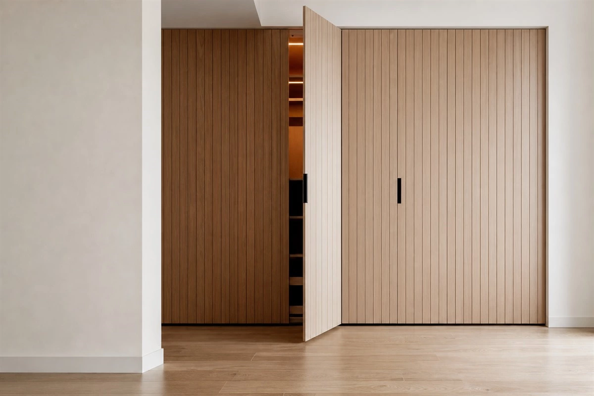 Grooved cabinet door panel in high-end custom furniture