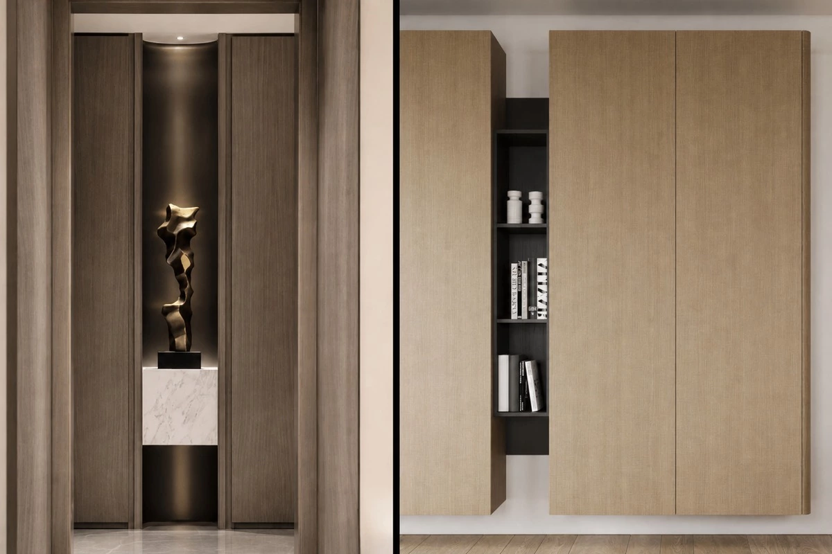 Clamping and hanging detail creating depth in high-end cabinets