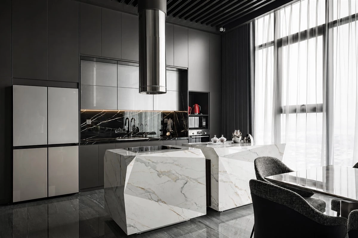 Custom multi-level kitchen island with personalized dimensions