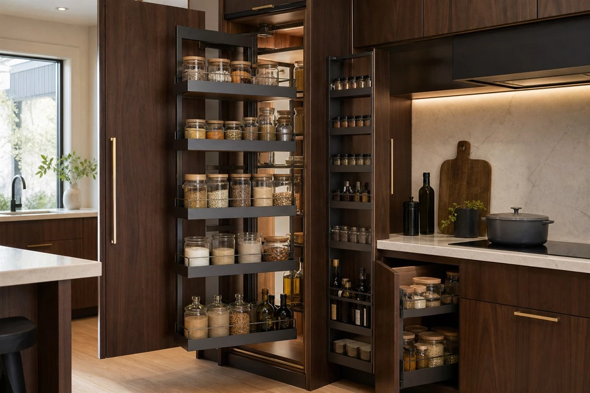 Pull-out pantry cabinet accessories and base cabinet storage hardware Pull-out pantry cabinet accessories and base cabinet storage hardware