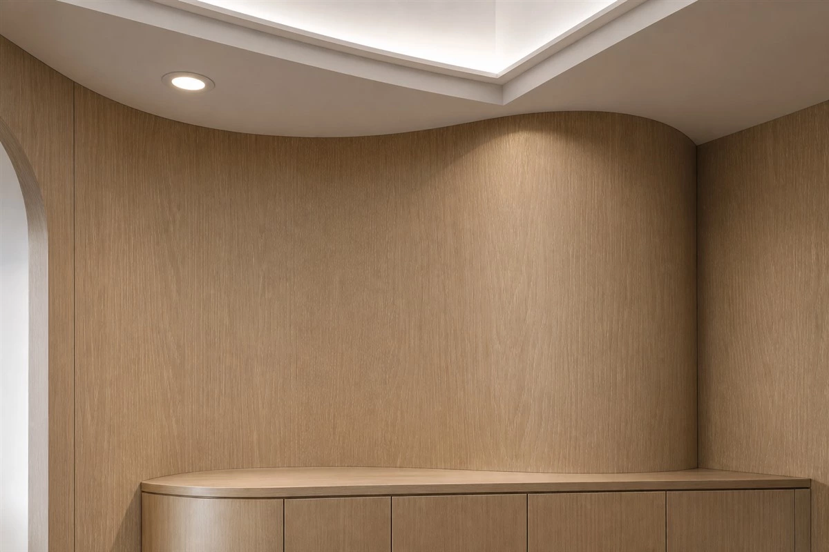 Curved wall panels in a custom home interior