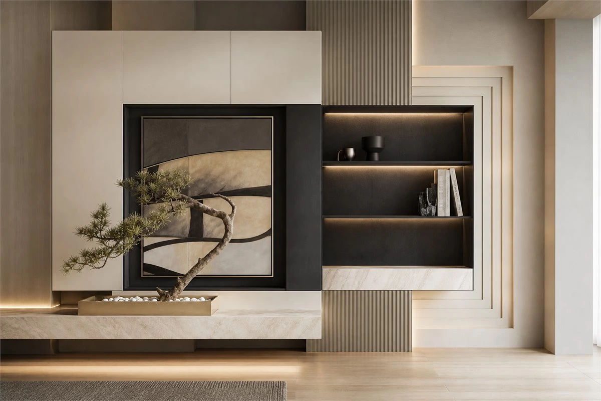 Deconstructed custom furniture design in a modern sophisticated home